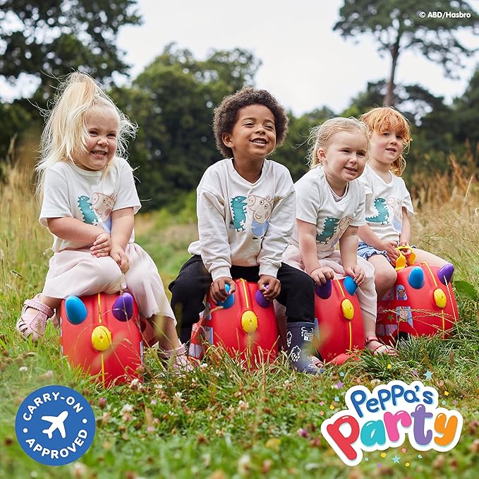 Trunki x Peppa Pig Ride-On Suitcase - Carry-on Approved Luggage, 18L Travel Bag, Kids Suitcases on Wheels for Girls and Boys, Lightweight Cabin Hand Luggage with Tow Strap