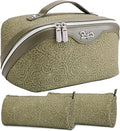 BOYATU Travel Makeup Bags Cosmetic Organizer Bag: 3 Pcs Set Large Capacity Make up Bag with Compartments - Waterproof Leather Toiletry Bags with Handle for Women (A-Green)