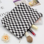 PAZIMIIK Knitted Checkered Makeup Bag Large Zipper Make Up Accessory Pouch for Purse Cosmetic Brush Bag for Travel Essential,Black