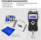 AWS Digital Luggage Scale, Fish Weighing Scale, Hanging Scale 110lb/50kg – Die-Cast Metal Construction, Built-in Tape Measure, Hook & Handle – for Travel, Fishing, Archery, Hunting, Outdoor (Black)