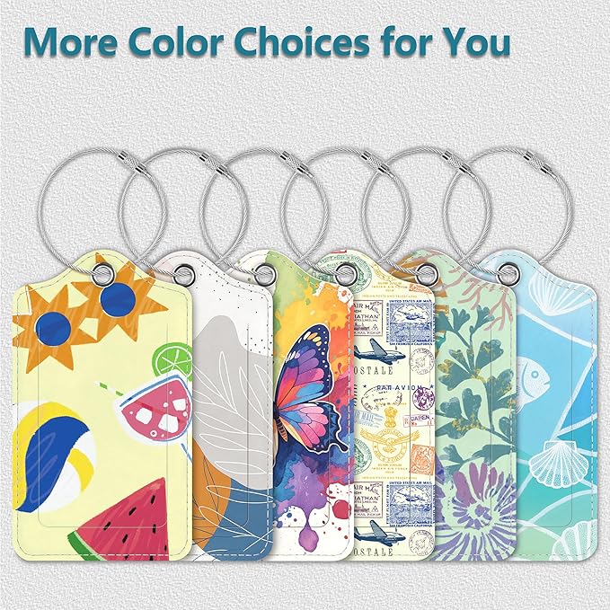 Luggage Tags for Suitcases, 2 Pack Cute PU Leather Luggage Tag TSA Approved with Stainless Steel Loop and Address Card Baggage Tag for Travel&Cruise Ships&Shipping Beachside Summer, by Chelmon