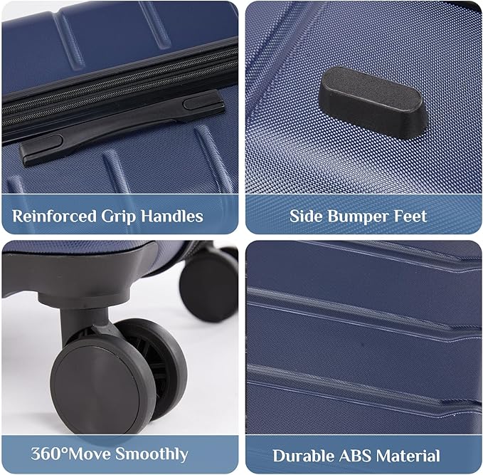 OLIXIS 3-Piece Luggage Set, Carry On Suitcases with Spinner Wheels, Expandable Travel Luggage with TSA Approved Lock & ABS Hard Shell, Blue, 20/24/28 Inch