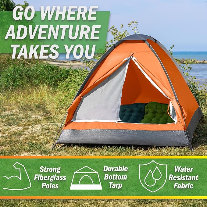 2 Person Outdoors Camping Tent with Rain Fly and Carrying Bag - Lightweight Outdoor Pop Up Tents for Camping Essentials, Music Festivals, Backpacking, Hiking, or Beach Shelter by Wakeman Outdoors