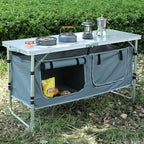 JOUYEK Camping Table, Folding Camping Table with Storage, Portable Kitchen Table, Lightweight, 3 Heights Adjustable Camping Furniture for BBQ, Picnic, Camping, Hiking, Beach, and Indoor