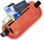 RFID Blocking Money Belt - Passport Holder & Travel Wallet, Slim Hidden Fanny Packs for Women Men - Orange