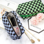 PAZIMIIK Checkered Makeup Bag for Purse Portable Zipper Make Up Pouch Small Cosmetic Case for Travel Accessories (Blue Black)