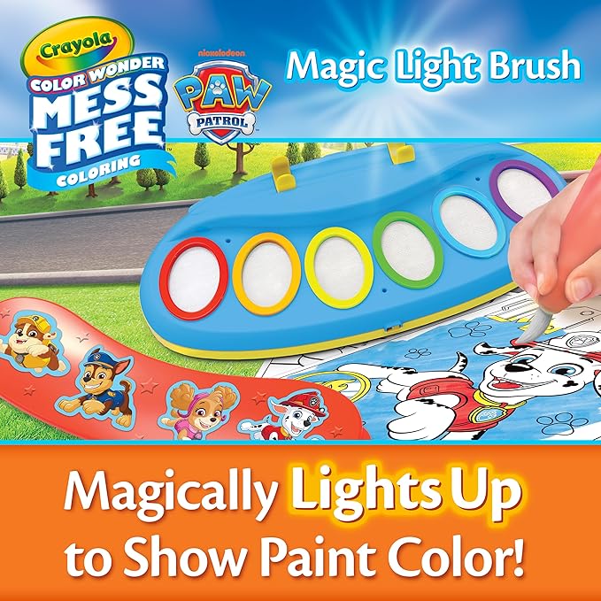 Crayola PAW Patrol Color Wonder Magic Light Brush – Mess Free Painting Kit for Kids with Lightup Brush, Gift for Toddlers, Preschool Art Activities, Ages 3+