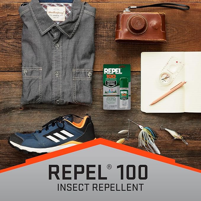 Repel 100 Insect Repellent, 1 Ounce, With DEET, 10-Hour Protection Long-Lasting Insect Repellent Travel Pump Spray Repels Mosquitoes, Ticks, Gnats, Biting Flies, Chiggers And Fleas, 6 Pack