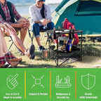 Camping Table - 2-Tier Folding Table with 4 Cupholders and Carry Bag for Picnic, Tailgate, Beach, or Camp - Camping Gear by Wakeman Outdoors (Black)