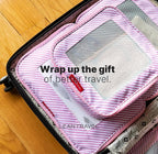 LeanTravel Premium Compression Packing Cubes for Travel - Suitcase Organizer Bags with Double Zipper & Breathable Mesh Panel - Space Saving Carry On Luggage Essentials (6-Pack, Pink Stripes)