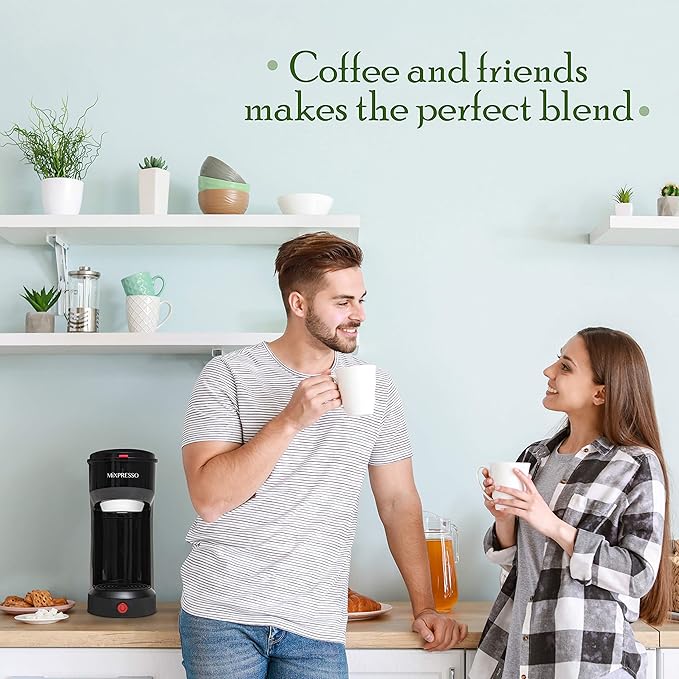 Mixpresso 2-in-1 Coffee Maker – Single Serve & Ground Coffee Brewer, Compact Personal Coffee Machine for Pods & Loose Grounds, Quick Brew 14 oz Portable Small Coffee Maker, Black