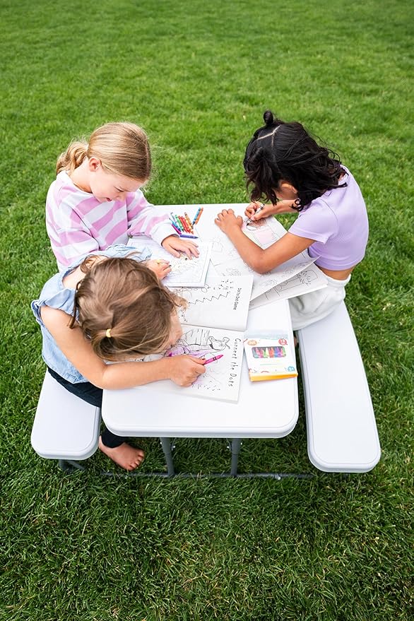 Stansport Compact Portable Kids Picnic Table – Foldable Space-Saving Design with Locking Legs – Lightweight Children’s Picnic Set for Travel, Parks, Campsite – Durable Steel Frame & Easy Clean Surface
