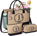 Personalized Gifts for Women Tote Bag, Initial Jute Tote Bag & Makeup Bags Monogrammed Beach Bag w/ Zipper, Mothers Day Birthday Gifts for Women Her Friends Mom Daughter Sister Grandma Teacher Nurse