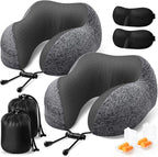 ExploreBliss Travel Pillow, 2 Pack Travel Pillows for Sleeping Airplane, Removable Cover Neck Pillow with Adjustable Clasp, Memory Foam Neck Pillow Set (Dark Grey*2)