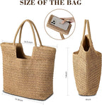 Straw Beach Bags for Women - Summer Woven Tote Bag Shoulder Handbags, Large Beach Bag for Women for Holiday