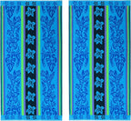 COTTON CRAFT Oversized Beach Towel - 2 Pack XL 39 x 68 inches Big & Huge Beach Blanket Towel - 100% Cotton Jacquard Velour - Super Soft Luxury - Pool Picnic Bath - Tropical Hibiscus Aqua Blue Purple