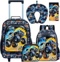 5Pcs Kids Luggage Set, 18" Boys Travel Suitcases with Wheels, Car Carry on Rolling Luggage Airline Approved (Black)