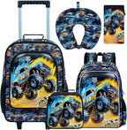 5Pcs Kids Luggage Set, 18" Boys Travel Suitcases with Wheels, Car Carry on Rolling Luggage Airline Approved (Black)