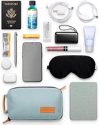 Tech Bag Organizer - Small Electronics Organizer Pouch for Travel - Premium Travel Case with Leather Accents - Mesh Pocket for Cables, Cords and Chargers (Dusty Teal)