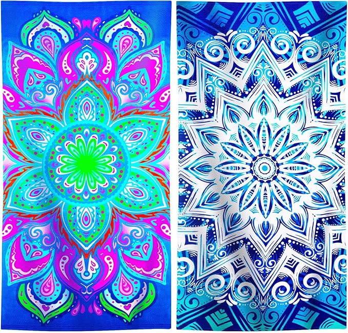 Genovega 2 Packs Oversized Beach Towel Set 36 x 72 ln Large Big Pool Camping Swim Clearance Soft Towels Travel Essentials Accessories Must Haves Vacation Necessities Adult Gifts Blue Bohe