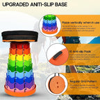 Upgraded Portable Folding Stool with Seat Cushion and Nylon Bag Adjustable Stool with 350lbs Load Capacity Collapsible Camping Stool for Adults Outdoor Travel, Fishing. (1, Orange Rainbow)