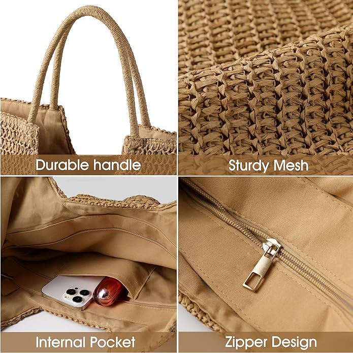 Straw Beach Bags for Women - Summer Woven Tote Bag Shoulder Handbags, Large Beach Bag for Women for Holiday