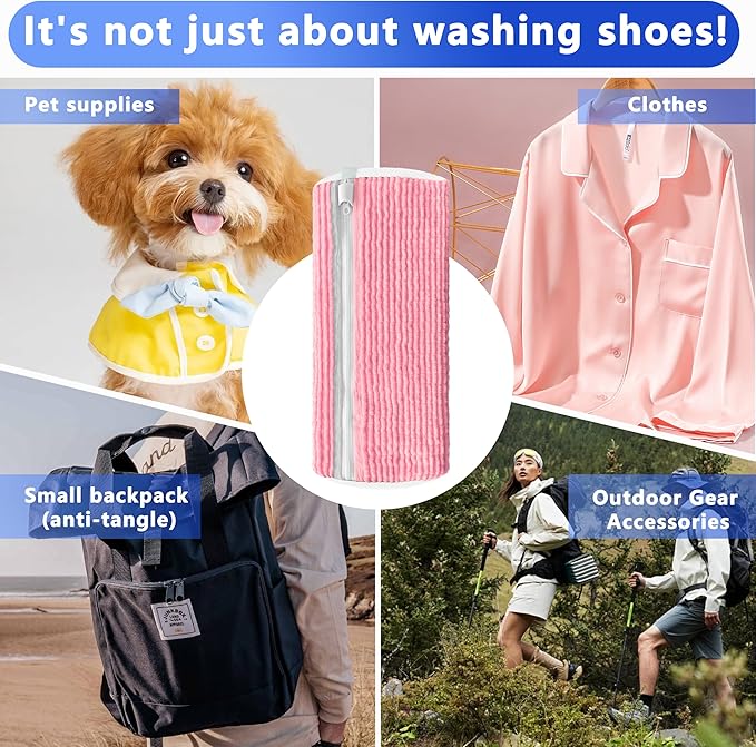 2Pcs Reusable Shoe Washing Machine Bag for Washer and Dryer:Free Up Hands, Prevent Deformation,shoe bag with Zipper Protection Design, Use for all Shoes,Sports Shoes(Yellow) (A-Pink)