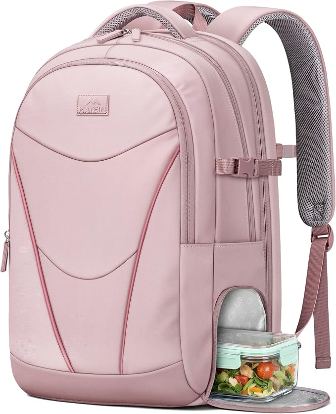 MATEIN HER Laptop Work Backpack with Lunch Compartment for Women, Water Resistant Work Backpack for Office Commute with RFID Pocket, Teacher Nurse College School Bag Fits up to 17 inch Computer, Pink