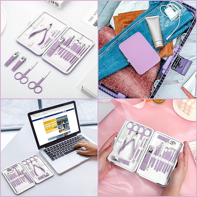 Manicure Set Professional Manicure Pedicure Kit Tools Travel Nail Care Kit Manicure Kit Finger Toe Nail Clippers for Women Travel Grooming Kit Nail Clipper Set Nail Kit with Glass Nail File Women Gift