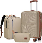 Carry On Luggage Set 22x14x9 Airline Approved Luggage Sets 3 Piece,Suitcases with Wheels,ABS Hard Case Luggage with TSA Lock Spinner Wheels(20 Inch,BP/TB)