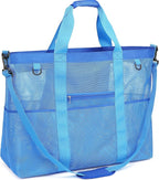 Fammart Mesh Beach Bag with Zipper, Large Beach Tote for Women, Toys Pool Swim Bag Travel Vacation Cruise Essentials