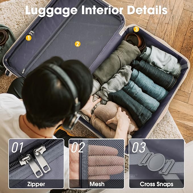 Luggage Sets, 2 Piece Carry on Luggage Set with Travel Bag, 2 Piece Expandable Spinner Hardshell Suitcase with TSA Lock, Back to School Suitcase, Women Men (Light Pink, 20/24 Inch)