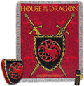 Game of Thrones Pillow and Blanket Set - Bundle with 48" x 60" House of the Dragon Fleece Throw Blanket, Throw Pillow, Bookmark | Cozy Game of Thrones House of the Dragon Room Decor Set