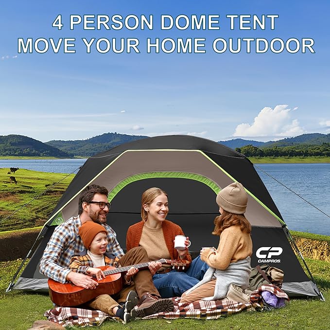 CAMPROS CP Camping Tent 2/4/6 Person, Waterproof Windproof Double Layer Dome Tent, Easy Setup with Large Mesh Windows & Wide Door for Outdoor Camping Backyard