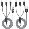 Multi Charging Cable 2ft 2Pack 3 in 1 Charger Cord, Short Multiple Rapid Nylon Braided Cable USB Charging Cable Multi Phone Charger Cord with Type C Micro Lightning USB Connectors for Cell Phones