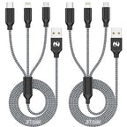 Multi Charging Cable 2ft 2Pack 3 in 1 Charger Cord, Short Multiple Rapid Nylon Braided Cable USB Charging Cable Multi Phone Charger Cord with Type C Micro Lightning USB Connectors for Cell Phones