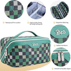 BOYATU Travel Makeup Bag Organizer Cosmetic Bag: 3 Pcs Set Make up Bags for Women with Handle - Waterproof Vegan Leather Toiletry Bag (01-H-Green)