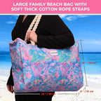 Beach Bag and Pool Bag Has Cooler Pocket, 7 Pockets Total, Zip Top. Family Size Waterproof Beach Tote