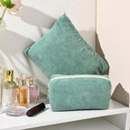 SOIDRAM 2 Pieces Makeup Bag Large Corduroy Cosmetic Bag Capacity Canvas Mix Travel Toiletry Bag Organizer Cute Makeup Brushes Aesthetic Accessories Storage Bag for Women, Corduroy Mix Green