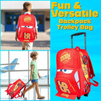 Disney Cars Lightning McQueen Carry-On Luggage with Wheels & Telescopic Handle for Kids 17”– 18.5L, Lightweight Travel Bag for Boys & Girls, Trips & Vacation Gifts