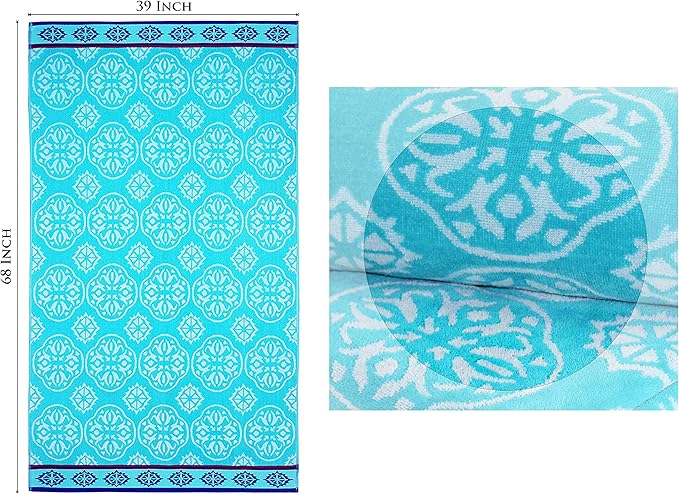 COTTON CRAFT Oversized XL Beach Towel 39 x 68-2 Pack - 100% Cotton Velour - Big & Huge - Pool Picnic Bath Towels - Jacquard Terry Thick Plush Super Soft Luxury - 450 GSM - Summer Trellis Pool Blue