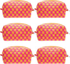 PAZIMIIK 6PCS Checkered Makeup Bag for Purse Portable Zipper Make Up Pouch Small Cosmetic Case for Travel Red Orange