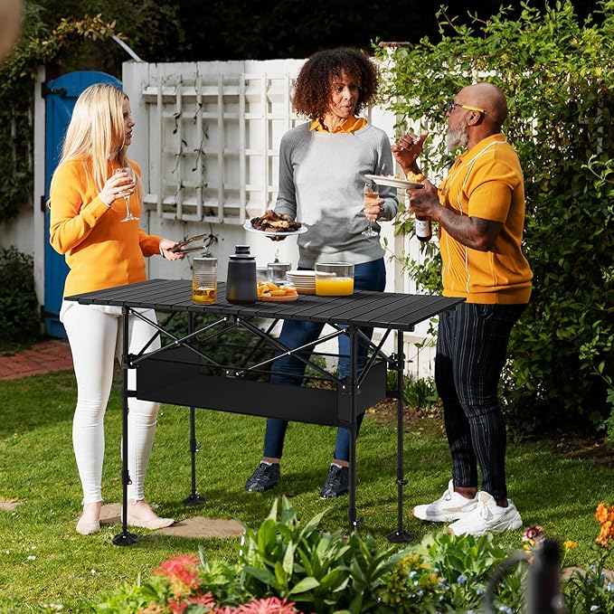 ALPHA CAMP Camping Table Outdoor Portable Adjustable Aluminum Table with Storage for Grill Travel Picnic Beach BBQ Backyards