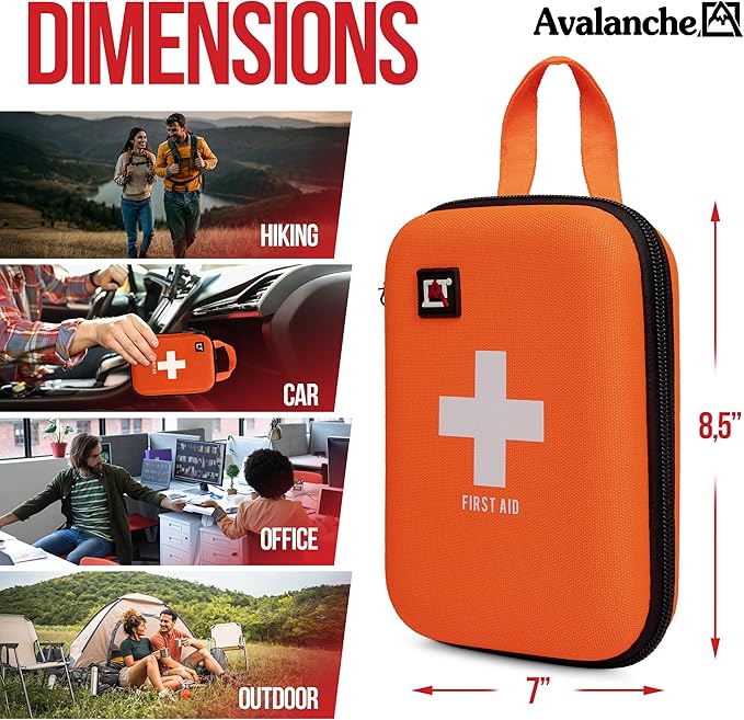 Avalanche 53 Pieces First Aid Kit, Compact Emergency Supplies Kit for Home, School, Car, Travel, Sports or Camping in Hard Shell Foam Case, Portable Mini First Aid Kit, Orange