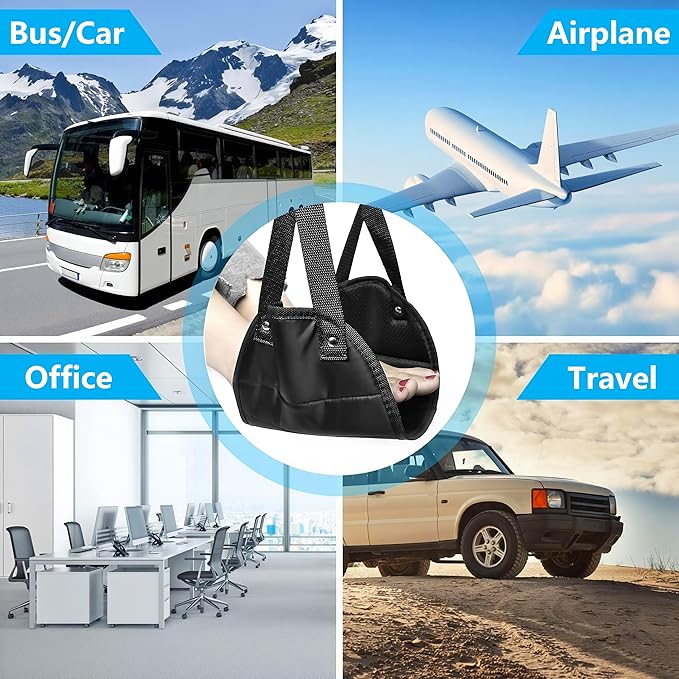 Foot Hammock for Aircraft Travel Car, with Storage Bag, Adjustable Portable Foldable Footrest Leg Rest, Removable Mat for Men and Women, Desktop Hammock Support for Travel, Cars and Home