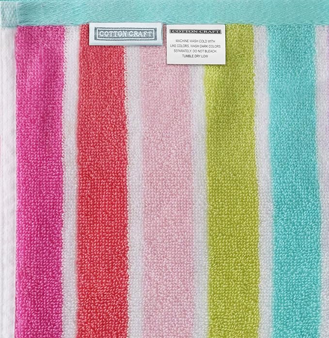 COTTON CRAFT Hooded Beach Towel – Oversized 39 x 68 Towel with Hood for Adults - 100% Cotton Velour Dobby Terry 450 GSM Pool Bath Wrap - Soft Absorbent Quick Dry – Pink Multi