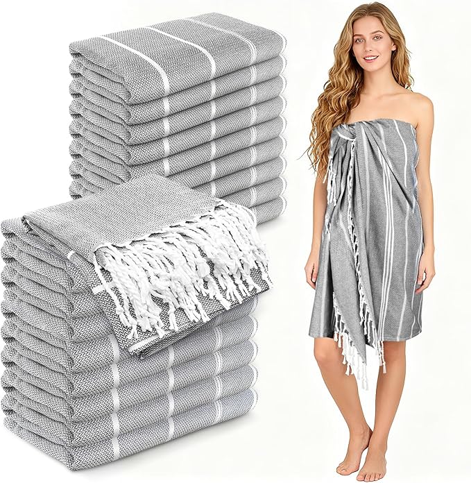 YSYJ 18 Pack Turkish Beach Towel 36 x 71 Inches Beach Towels Soft Lightweight Extra Large Pool Towels Quick Dry Sand Free Turkish Bath Towels Grey