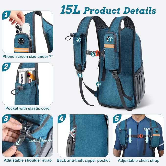 BECOJADDE 15L Small Hiking Backpack for Men Women Foldable Packable Back Pack Ultralight Hiking Daypack for Travel Camping Outdoor, Turquoise