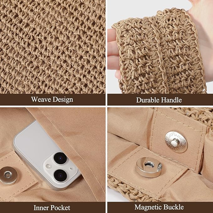 Trifabricy Beach Bags for Women, Large Beach Bag, Woven Straw Tote Bags Waterproof, Weaving Swim Shopping Travel Bag