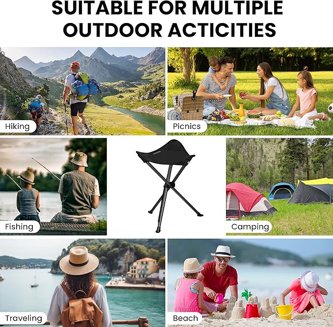 OUTSKIRT Folding Tripod Stools Portable Camping Stools 2 Pack Extra Tall for Adults Tall Lightweight Camping Stool Tripod Chairs for Fishing Hiking Backpacking